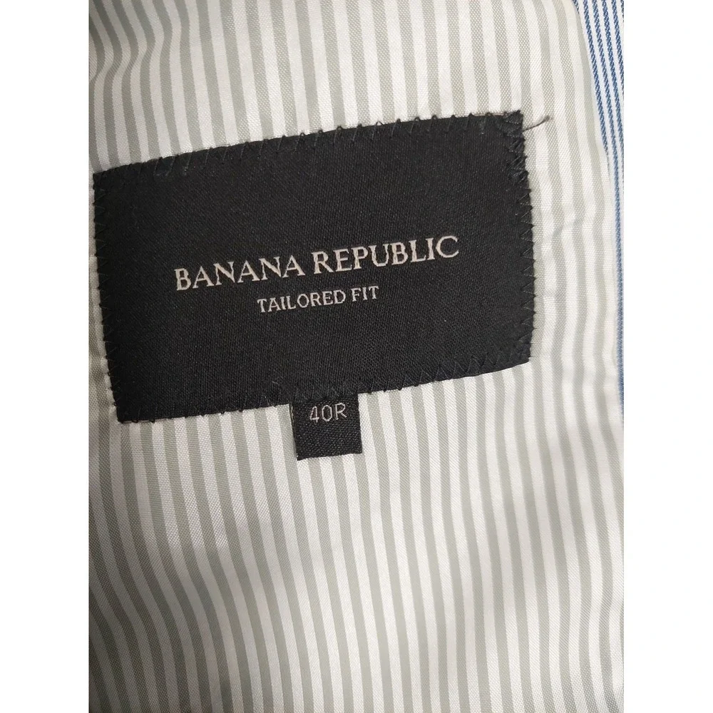 Banana Republic Men Suit Vest 40R Blue Stripe Tailored Fit Wrap Button Waistcoat
